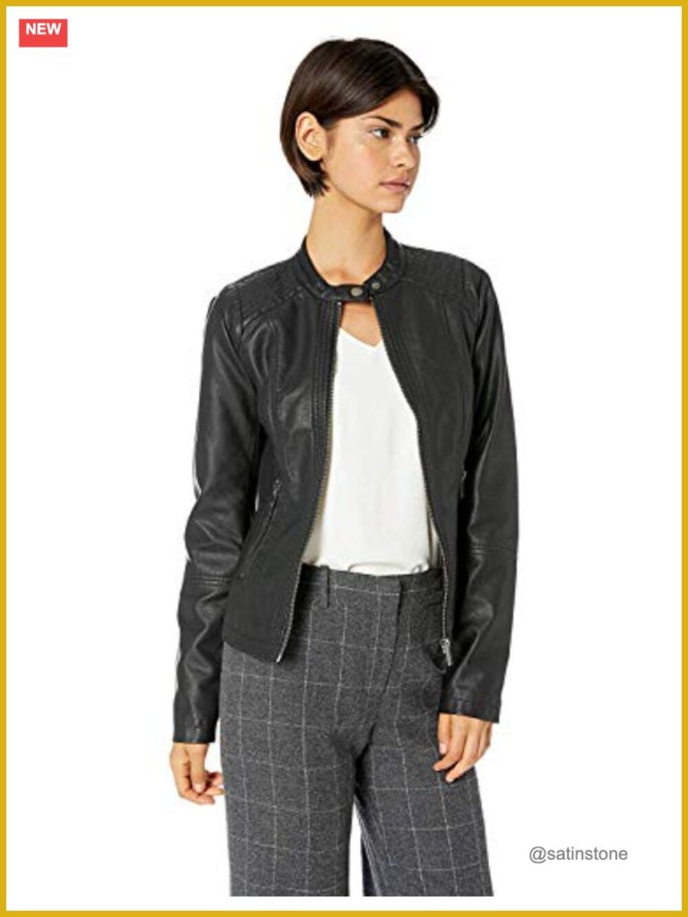 Faux Leather Moto Jacket with Front Zip Pockets